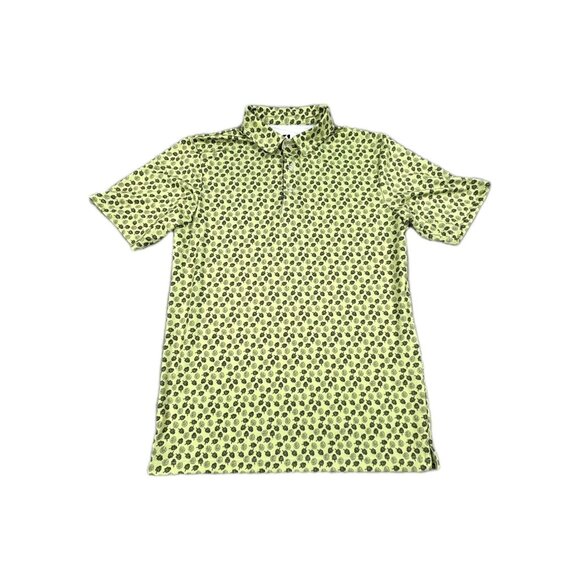 Eversole Run Polo Shirt Mens Medium Green Bald Man Print Short Sleeve Collared - Picture 1 of 8